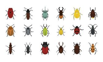 Bugs icon set, flat style vector