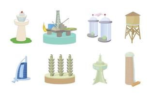 Tower icon set, cartoon style vector