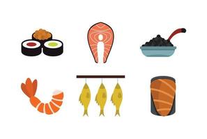 Fish food icon set, flat style