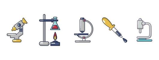 Chemical tools icon set, cartoon style vector