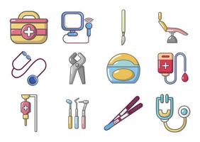 Medical tools icon set, cartoon style vector