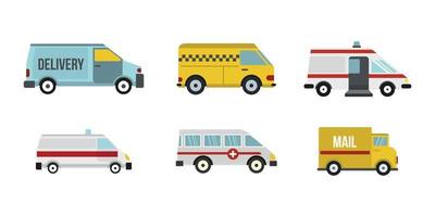 conjunto de iconos de minivan, estilo plano vector