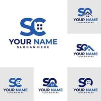 conjunto de plantilla de diseño de logotipo de casa de letra sc. vector de concepto de logotipo de casa. símbolo de icono creativo
