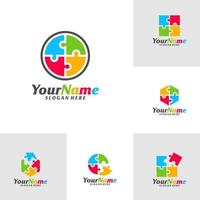 conjunto de plantilla de diseño de logotipo de rompecabezas de colores. vector de concepto de logotipo de rompecabezas. emblema, símbolo creativo, icono