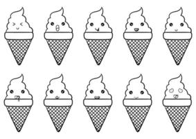hand drawn collection of kawai ice cream vector