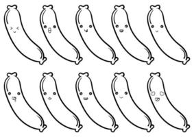 hand drawn collection of kawai sausage vector