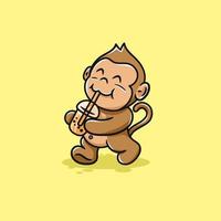 cute monkey drinking boba tea while walking vector