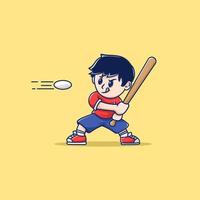 niño jugando softbol golpeando la bola de dibujos animados