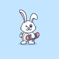 CUTE RABBIT HOLDING THE SKATEBOARD CARTOON vector