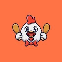 Cute chicken holding two fried chicken logo cartoon vector