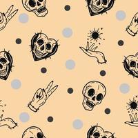 skull seamless pattern random black object wallpaper with design lite orange. vector