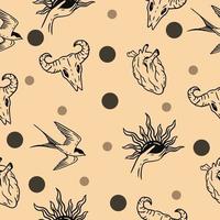 skull seamless pattern random black object wallpaper with design lite orange. vector