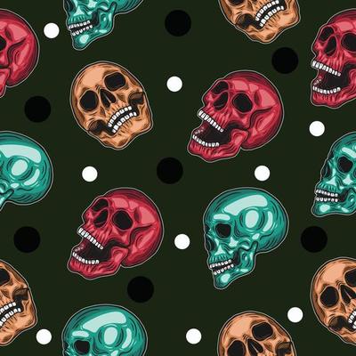 colorful skull seamless pattern black and white object wallpaper with design dark green.