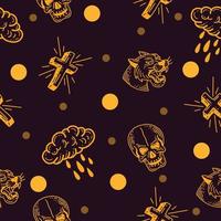 decoration skull and light abstract seamless pattern random light yellow object wallpaper with design dark purple. vector