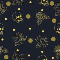 many abstract eyes seamless pattern random gold object wallpaper with design dark. vector