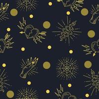 many abstract eyes seamless pattern random gold object wallpaper with design dark. vector