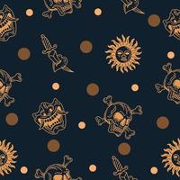abstract dark cream seamless pattern circle cream object wallpaper with design on dark blue. vector