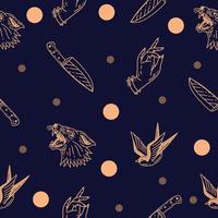 knife and christmas decoration seamless pattern random cream object wallpaper with design dark blue. vector