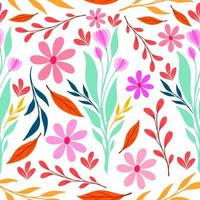 Summer floral decorative seamless pattern with floral elements and several kinds of leaves vector