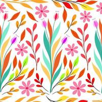 Summer floral decorative seamless pattern with floral elements and several kinds of leaves vector