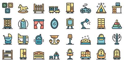 Childrens room icons set vector flat