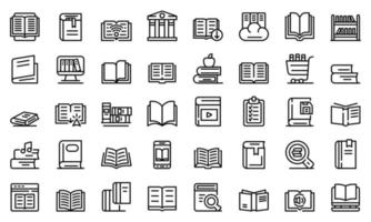 conjunto de iconos de biblioteca, estilo de esquema vector