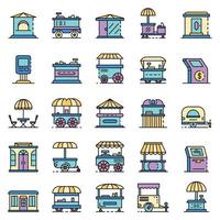 Kiosk icon set line color vector