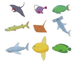 Sea fish icon set, cartoon style vector