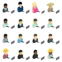 Selfie icons set, isometric style vector