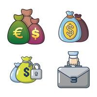 Money bag icon set, cartoon style vector