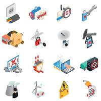 Hacking electricity icons set, isometric style vector