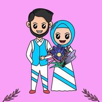 Vector illustration of cartoon wedding with plant and flower theme