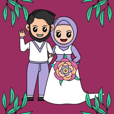 Vector illustration of cartoon wedding with plant and flower theme