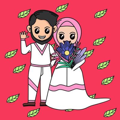 Vector illustration of cartoon wedding with plant and flower theme