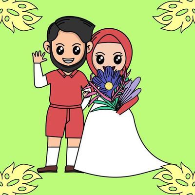 Vector illustration of cartoon wedding with plant and flower theme