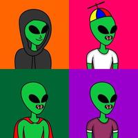 Vector illustration of premium alien character with attributes