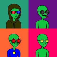 Vector illustration of premium alien character with attributes