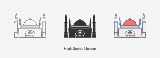 Hagia Sophia Mosque in Istanbul icon in different style vector illustration.