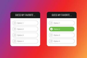 Quiz option template. Question stickers for poll stories page, popularity interface voting labels for typing answers vector