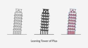 torre inclinada de pisa en icono de italia en ilustración de vectores de estilo diferente.