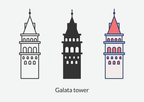 torre de galata en el icono de estambul en la ilustración de vectores de estilo diferente.