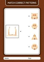 Match pattern game with sand palace. worksheet for preschool kids, kids activity sheet vector