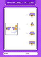 Match pattern game with swimming goggles. worksheet for preschool kids, kids activity sheet vector