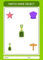 combinar con el mismo icono de verano del juego de objetos. hoja de trabajo para niños en edad preescolar, hoja de actividades para niños vector