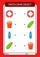 Match with same object game summer icon. worksheet for preschool kids, kids activity sheet vector