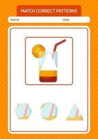 Match pattern game with cocktail. worksheet for preschool kids, kids activity sheet vector