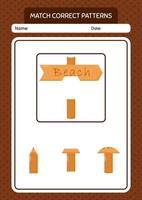 Match pattern game with sign board. worksheet for preschool kids, kids activity sheet vector