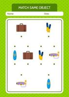 Match with same object game summer icon. worksheet for preschool kids, kids activity sheet vector