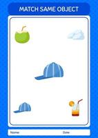 Match with same object game summer icon. worksheet for preschool kids, kids activity sheet vector