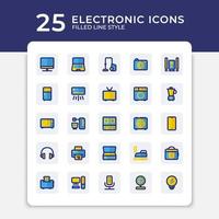 Editable vector pack of electronic filled line icons. Premium quality symbols. Collection of vector icons for concept, web graphics and mobile app with filled line style. Simple filled line signs.